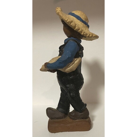 5” Tall Handpainted Faceless Boy Holding Duck Wooden Figurine - Picture 2 of 5